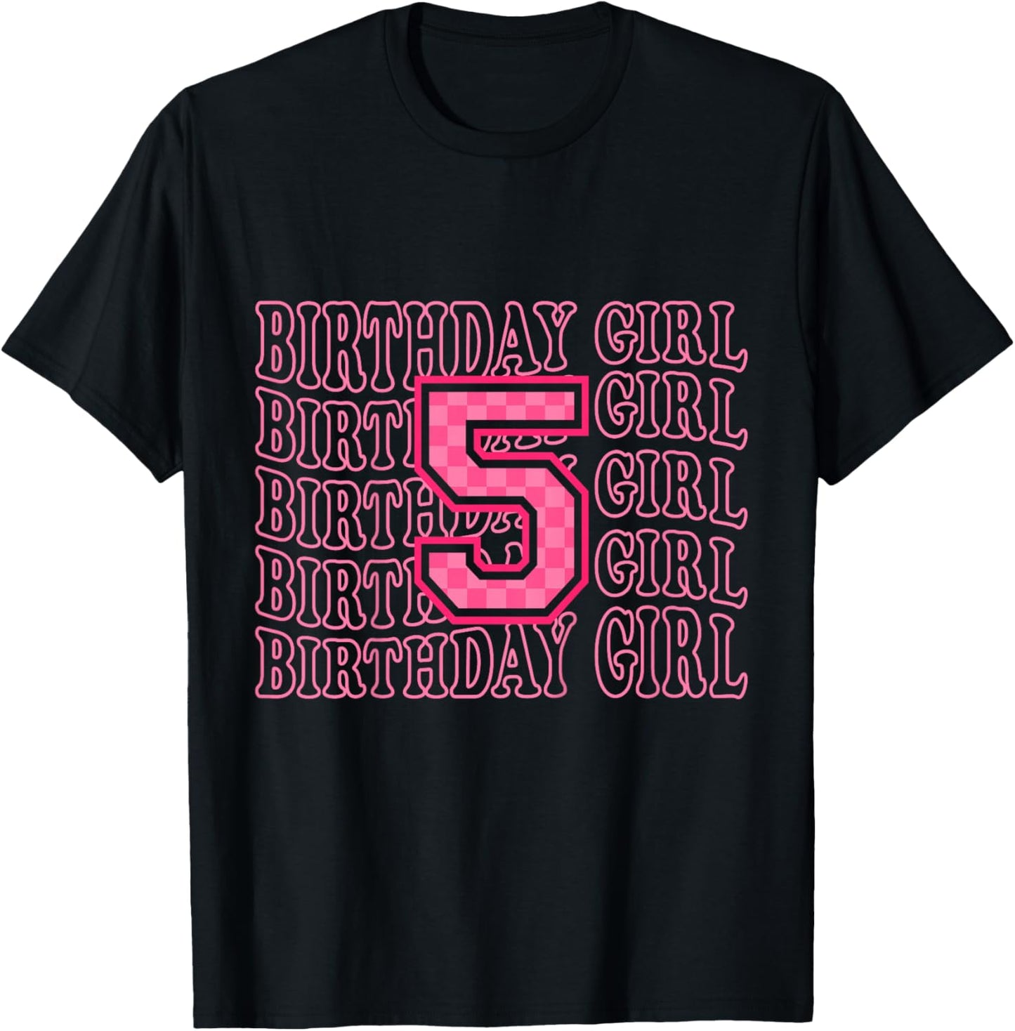 5th Birthday Girl Five Pink 5 Year Old Bday T-Shirt - T-Shirt | Black