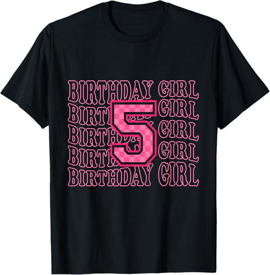 5th Birthday Girl Five Pink 5 Year Old Bday T-Shirt - T-Shirt | Black
