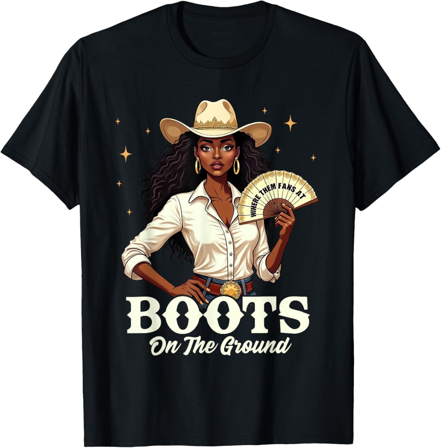 Boots On The Ground Melanin Cowgirl Juneteenth T-Shirt - T-Shirt | Black