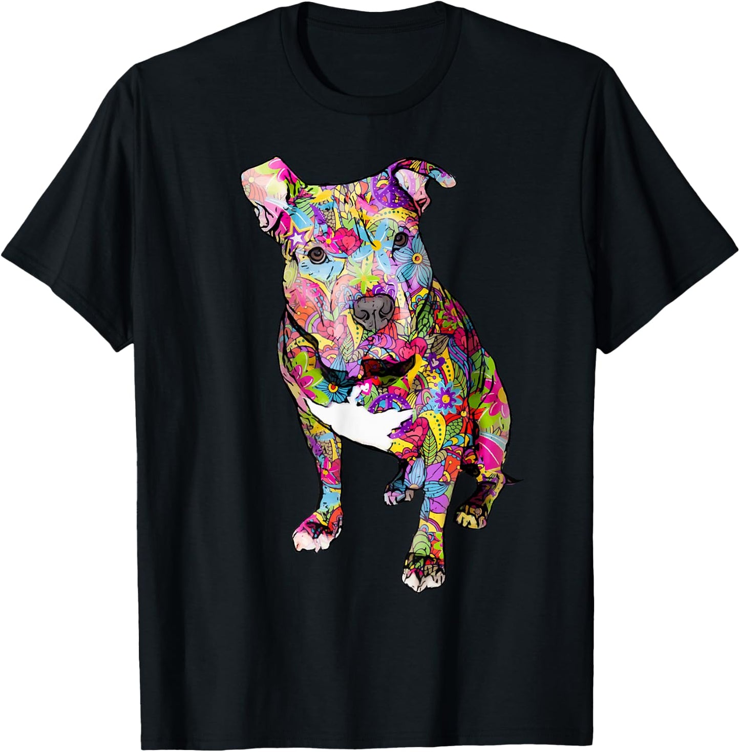 Pitbull Colorful Hippie Peace Sign Cute Pit Bull Lover Dog T-Shirt - T-Shirt | Black