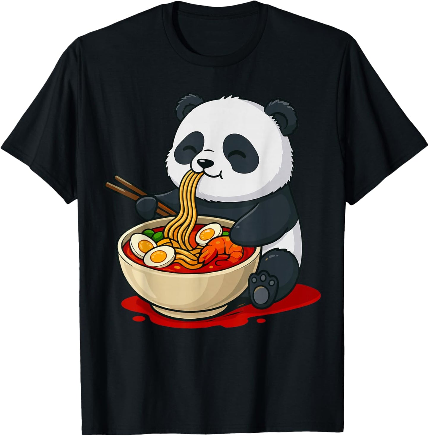 Panda Eating Ramen Noodles T-Shirt - T-Shirt | Black