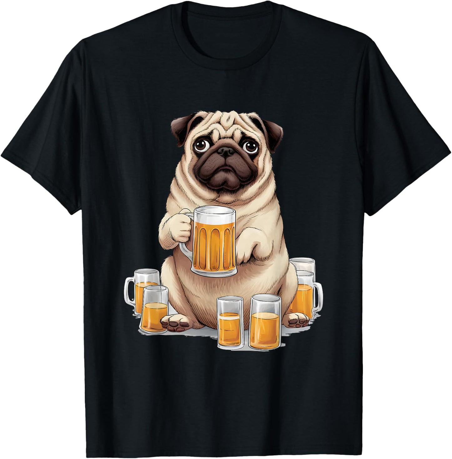 Pug Drinking Beer - Funny Beer Drinking Dog Lover Men Women T-Shirt - T-Shirt | Black