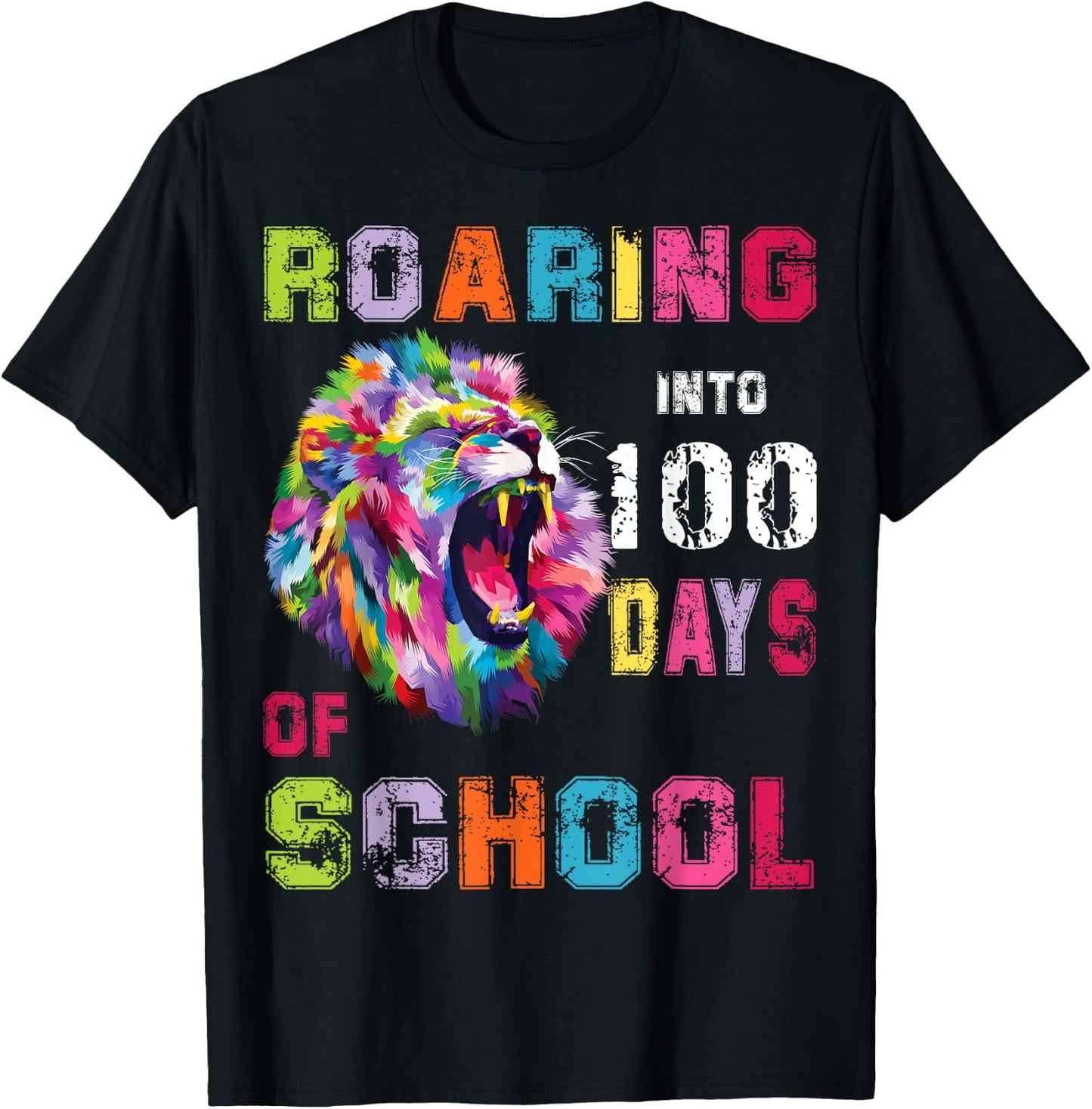 Roaring into 100 Days of School with 100th Lion Energy T-Shirt - T-Shirt | Black