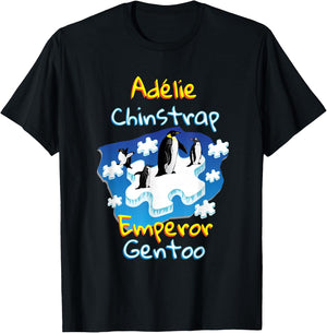 Adelie Chinstrap Emperor Gentoo | Penguins Autism T-Shirt - T-Shirt | Black