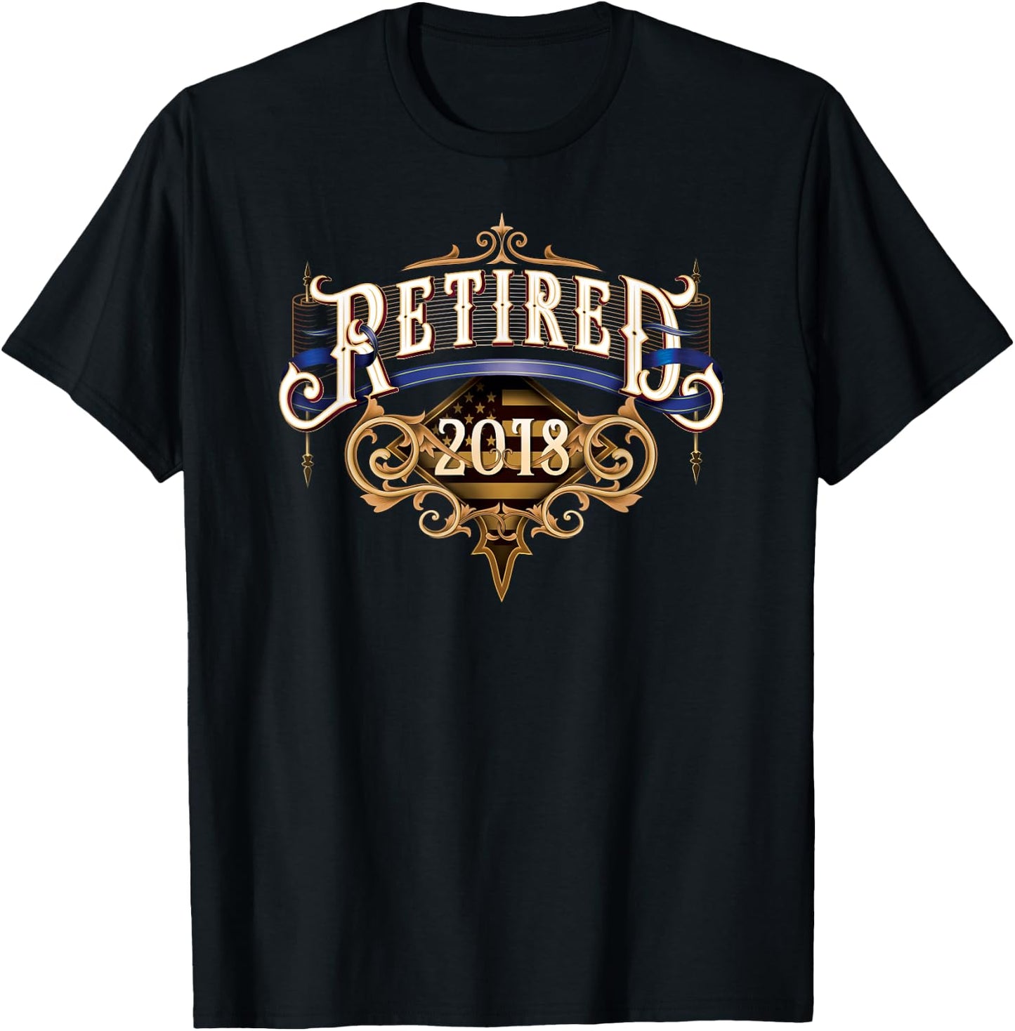 Retired Thin Blue Line American Flag Vintage Shirt T-Shirt - T-Shirt | Black