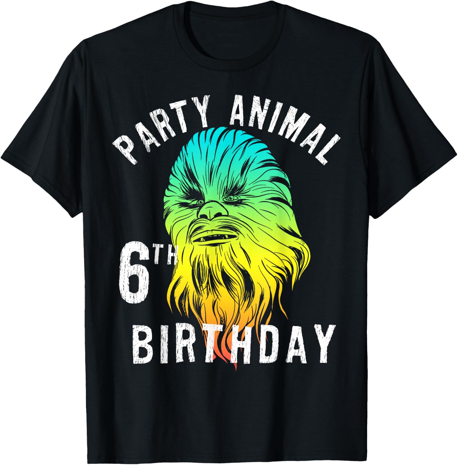 Star Wars Chewie Party Animal 6th Birthday Color Portrait T-Shirt - T-Shirt | Black