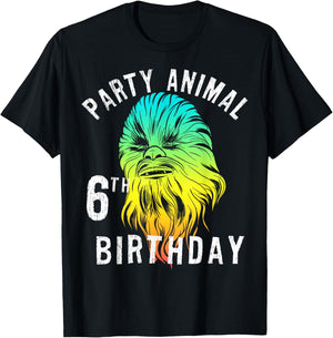 Star Wars Chewie Party Animal 6th Birthday Color Portrait T-Shirt - T-Shirt | Black