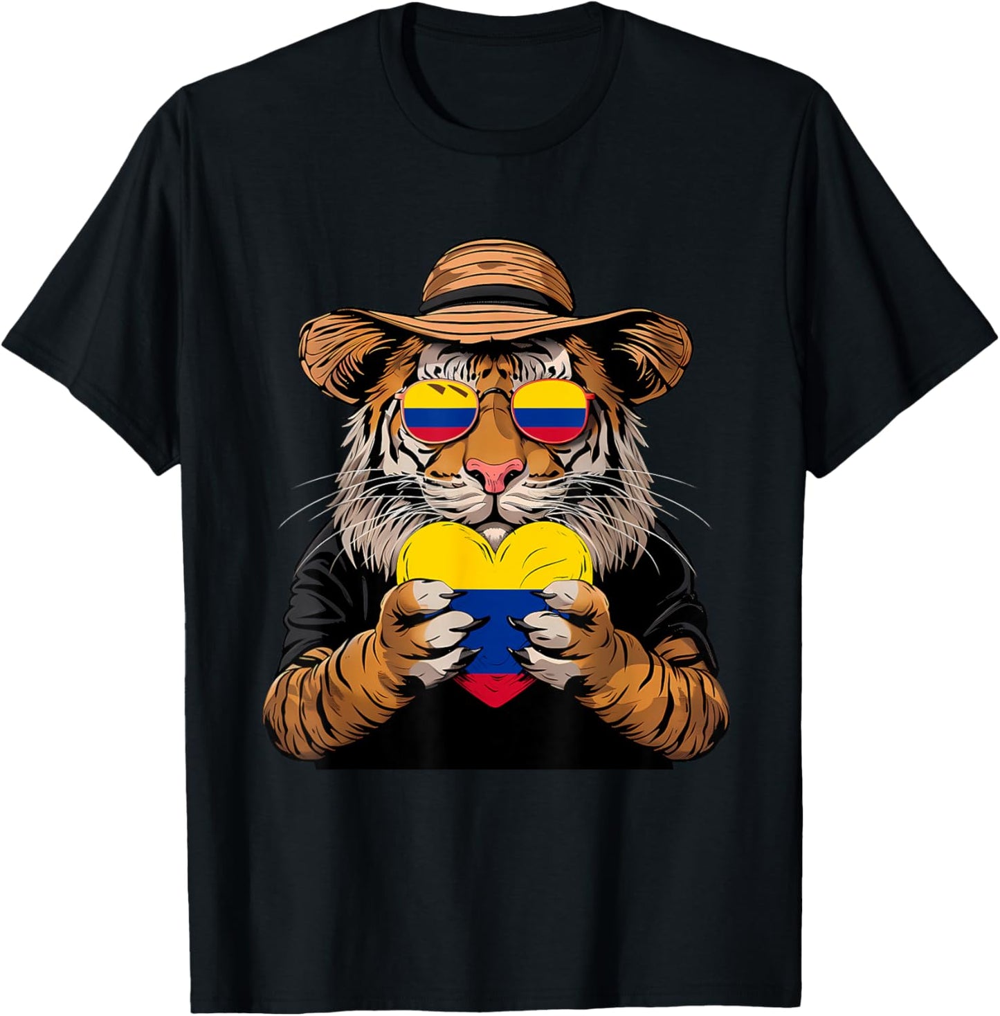 Colombian Roots Colombian Flag Colombia Heart Tiger T-Shirt - T-Shirt | Black