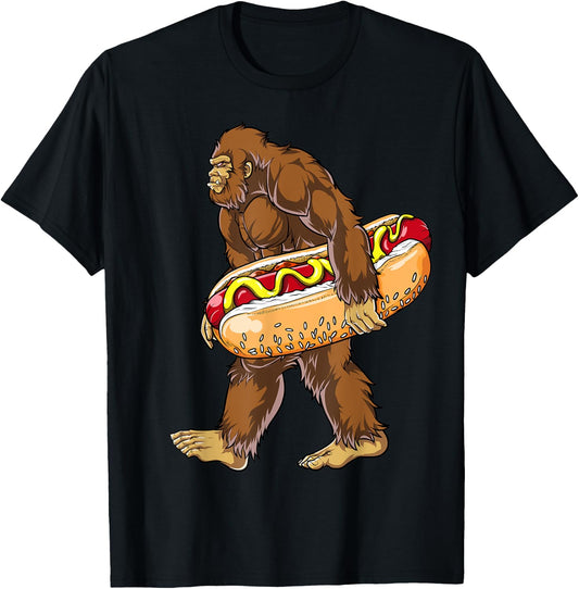 Bigfoot Hotdog Sasquatch Boys Girls Men Women Food Lovers T-Shirt - T-Shirt | Black