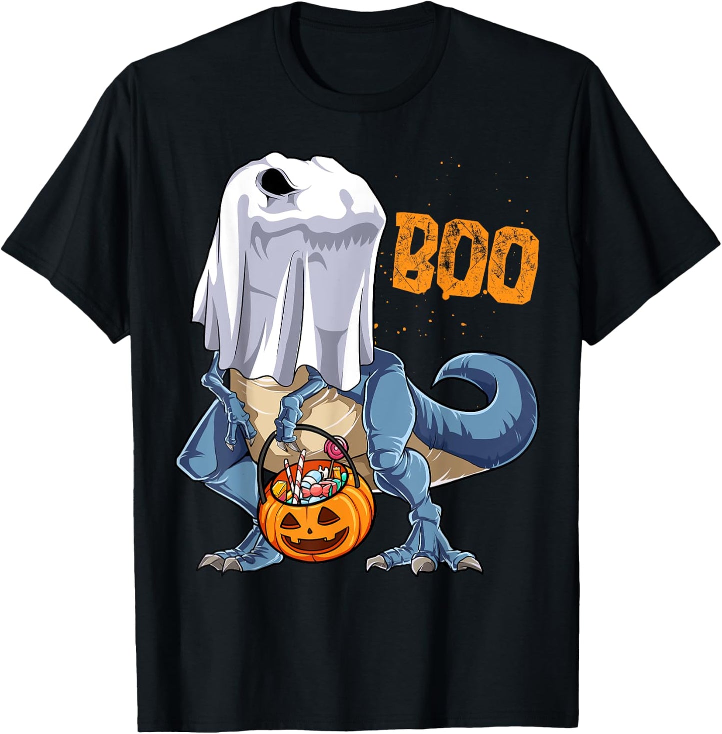 Ghost Dinosaur T rex Funny Boo Halloween Boys Men Pumpkin T-Shirt - T-Shirt | Black