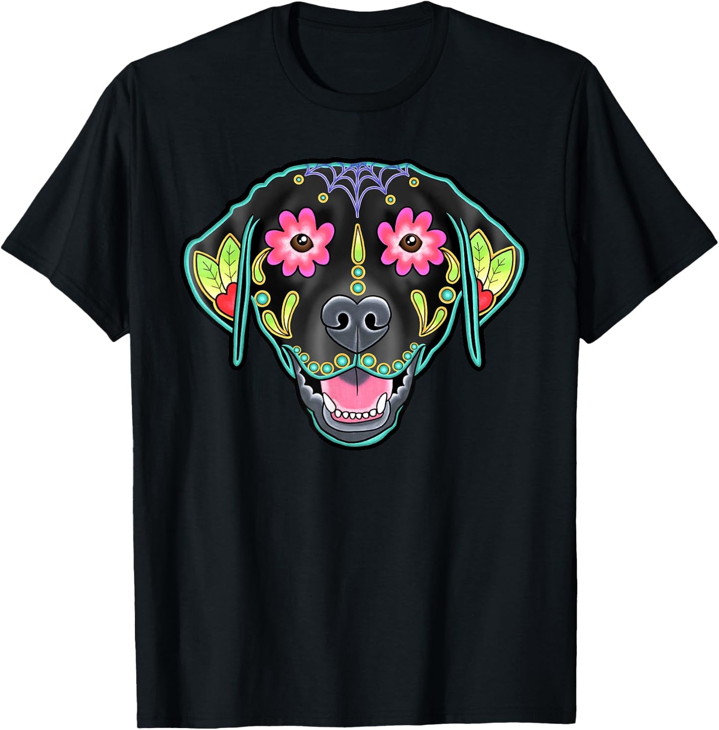 Black Labrador Retriever - Day of the Dead Sugar Skull Lab T-Shirt - T-Shirt | Black
