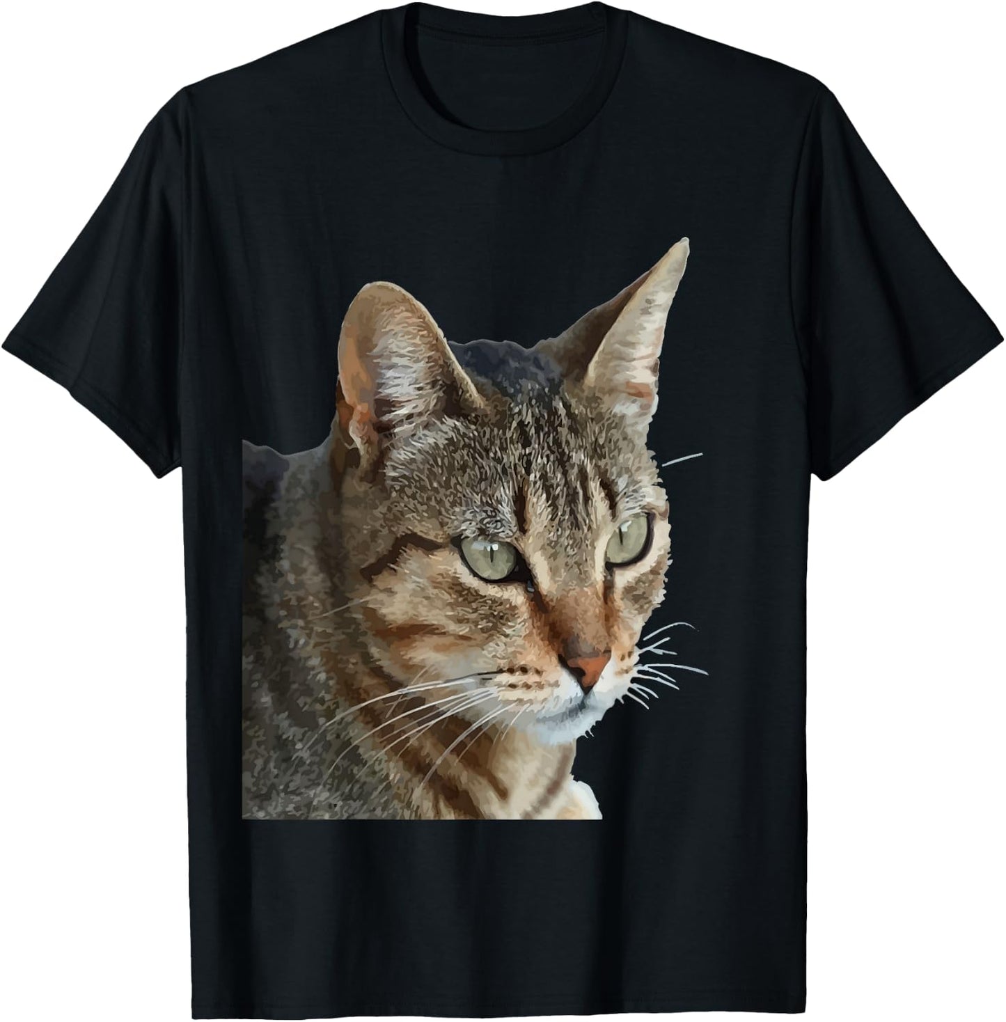 Stunning Tabby Cat Close Up Portrait Vector T-Shirt - T-Shirt | Black