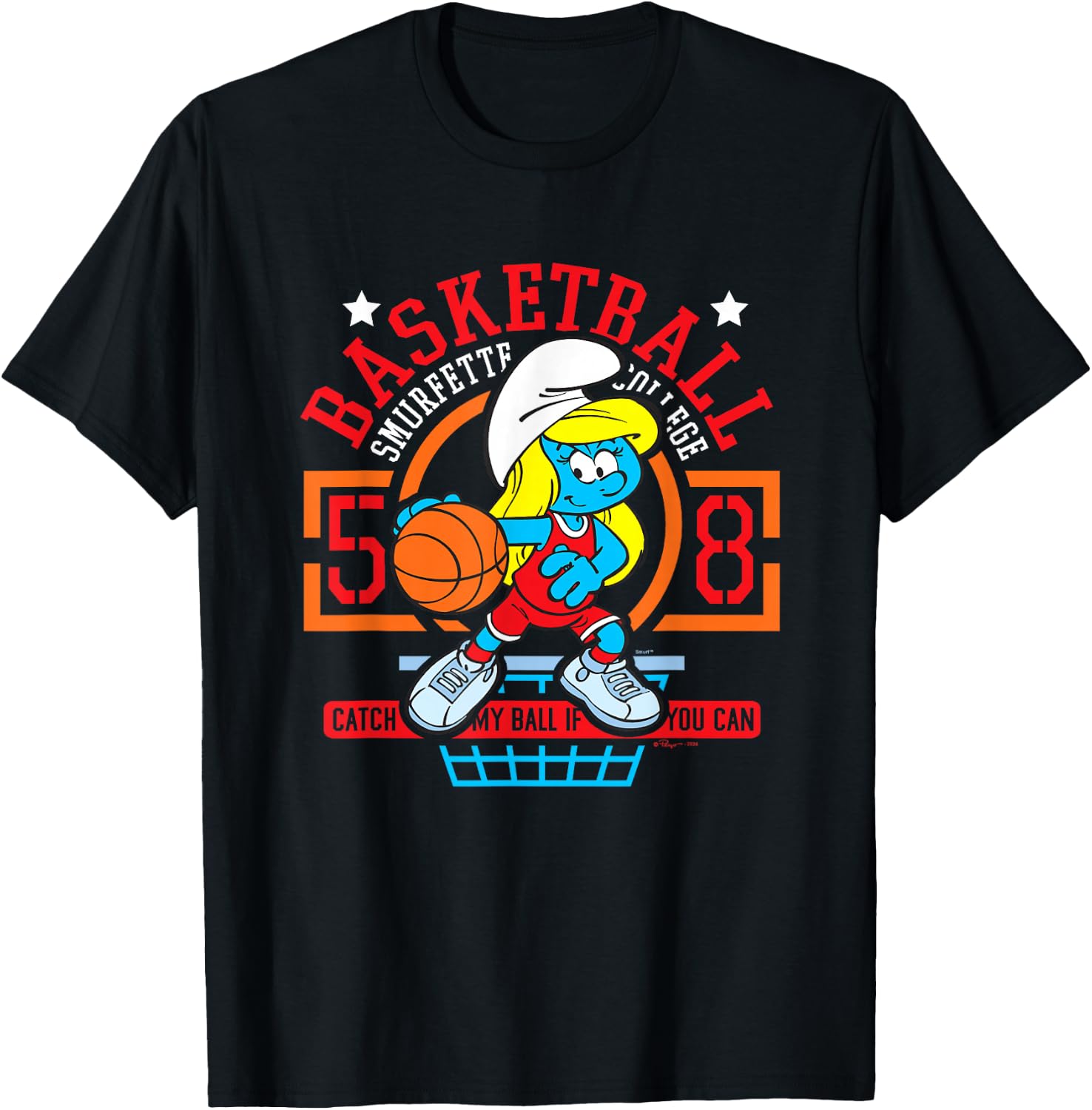The Smurfs Basketball Smurfette College Logo T-Shirt - T-Shirt | Black