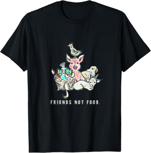 Animals are Friends not Food Pig Cow Sheep Vegan Vegetarian T-Shirt - T-Shirt | Black