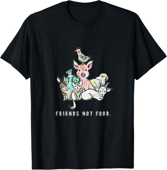 Animals are Friends not Food Pig Cow Sheep Vegan Vegetarian T-Shirt - T-Shirt | Black