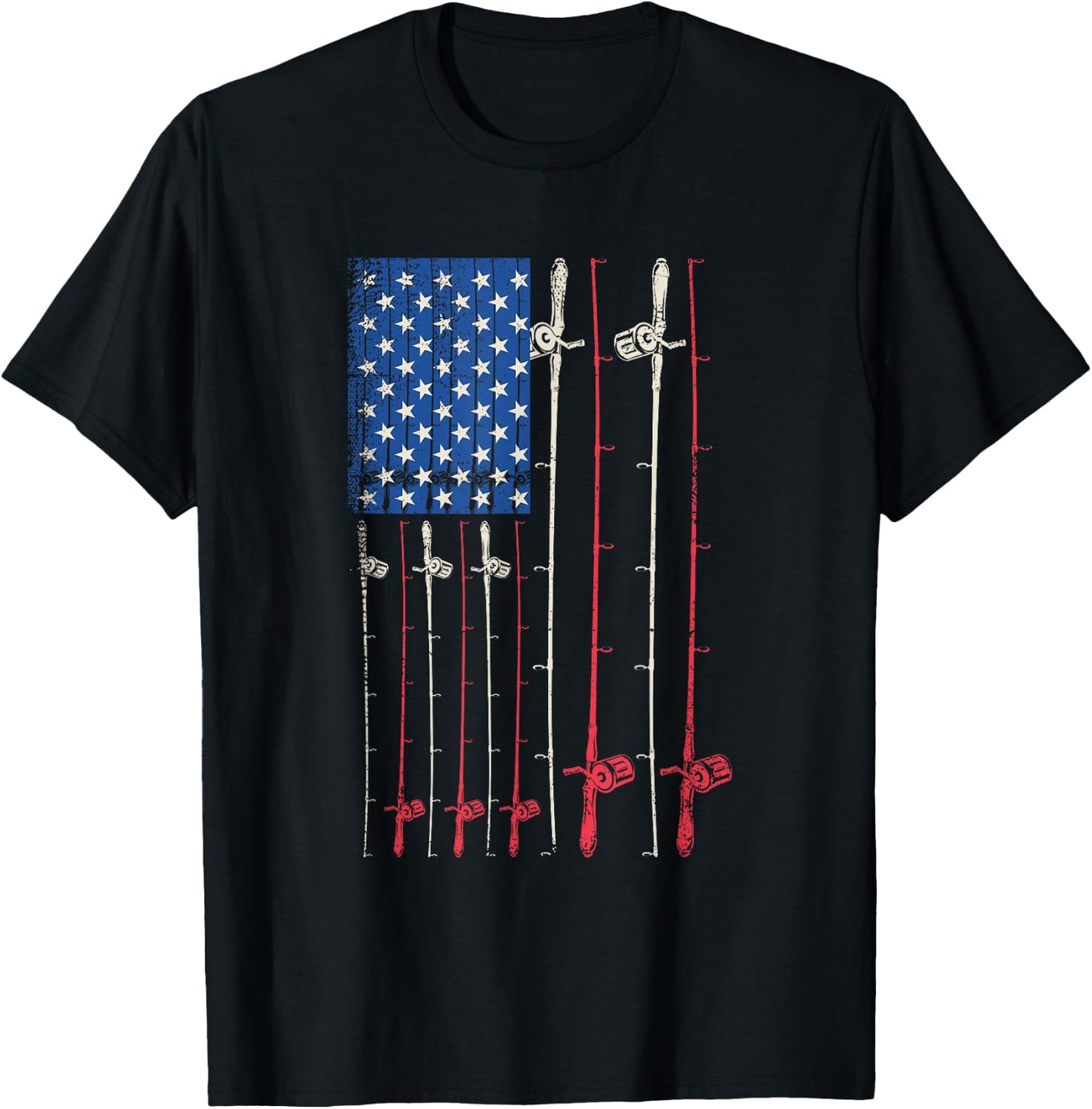American Flag Fishing Rod T-Shirt - T-Shirt | Black