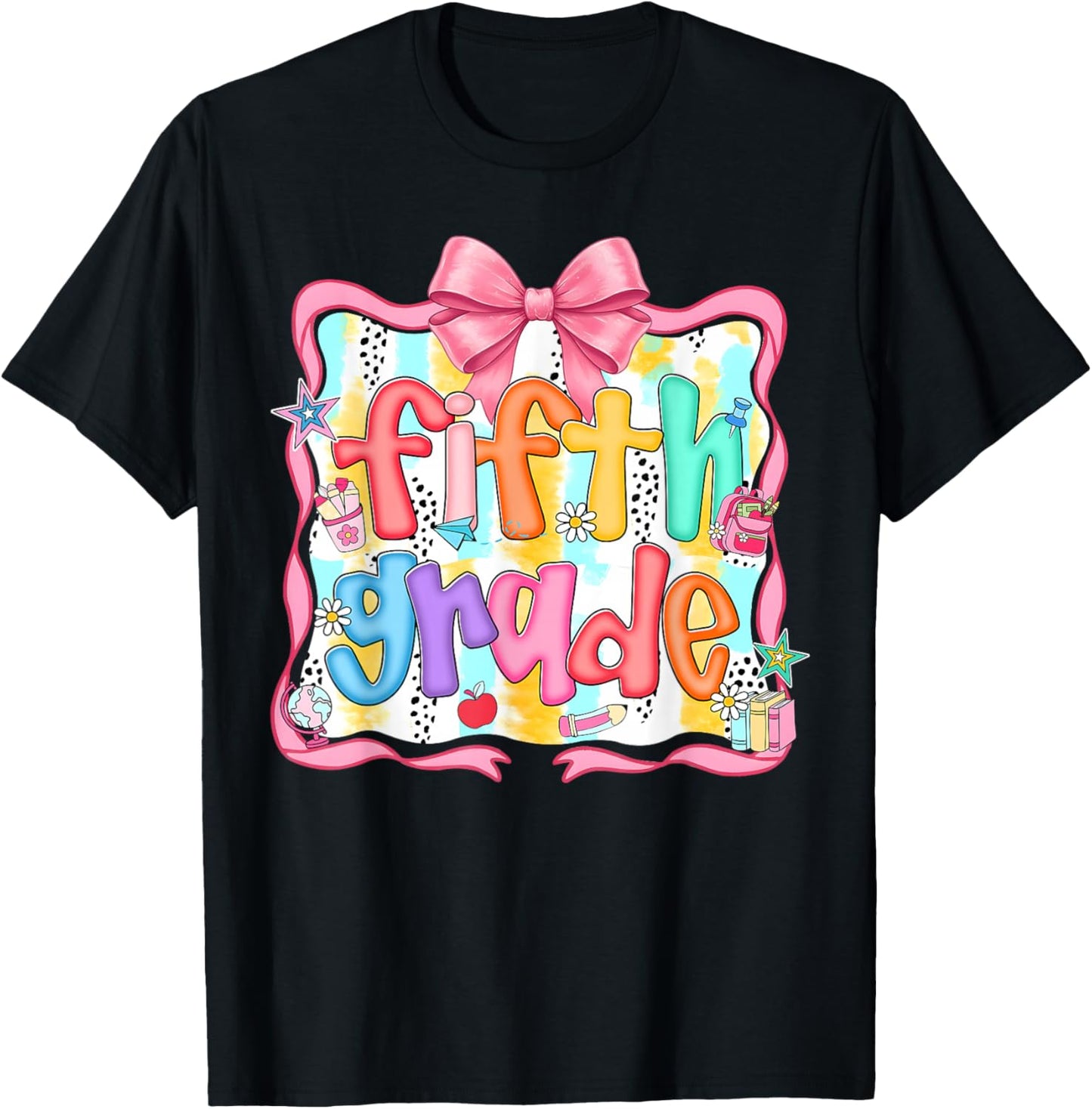 Preppy Back to School Fifth Grade Coquette Bow Women Girl T-Shirt - T-Shirt | Black