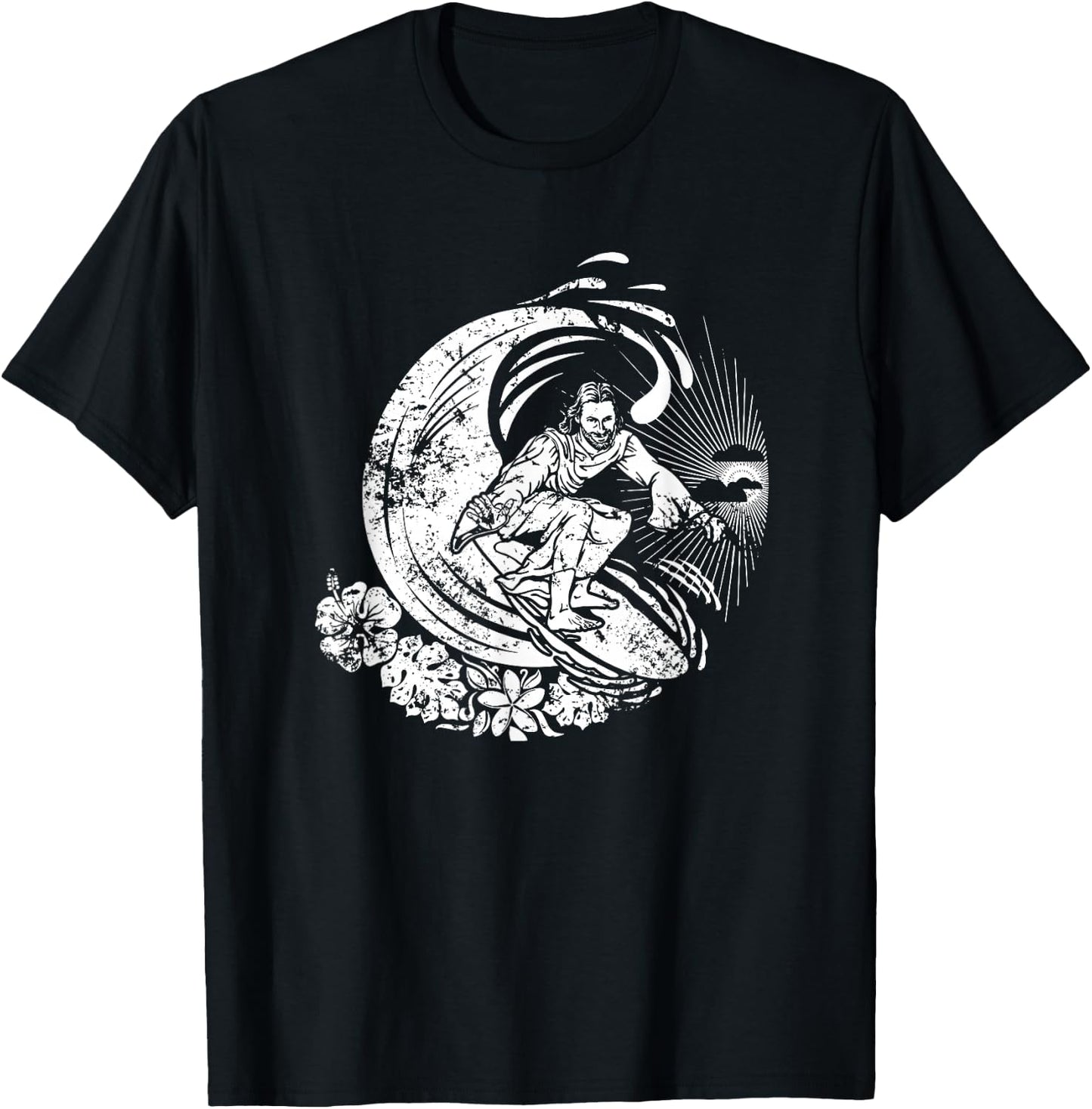 Surfing Jesus Vintage Distressed T-Shirt - T-Shirt | Black