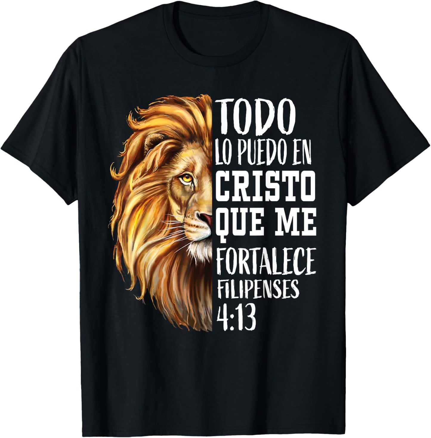 Christian Gift Men Spanish Filipenses 4:13 Verses Lion Judah T-Shirt - T-Shirt | Black