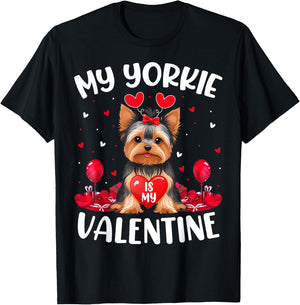 Yorkie Is My Valentine Love Heart Yorkie Dog Valentines Day Men Women Girls Kids T-Shirt - T-Shirt | Black
