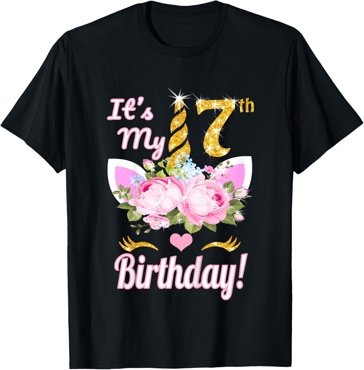 It's My 7th Birthday: 7 Year Old Unicorn Birthday Shirt Girl T-Shirt - T-Shirt | Black
