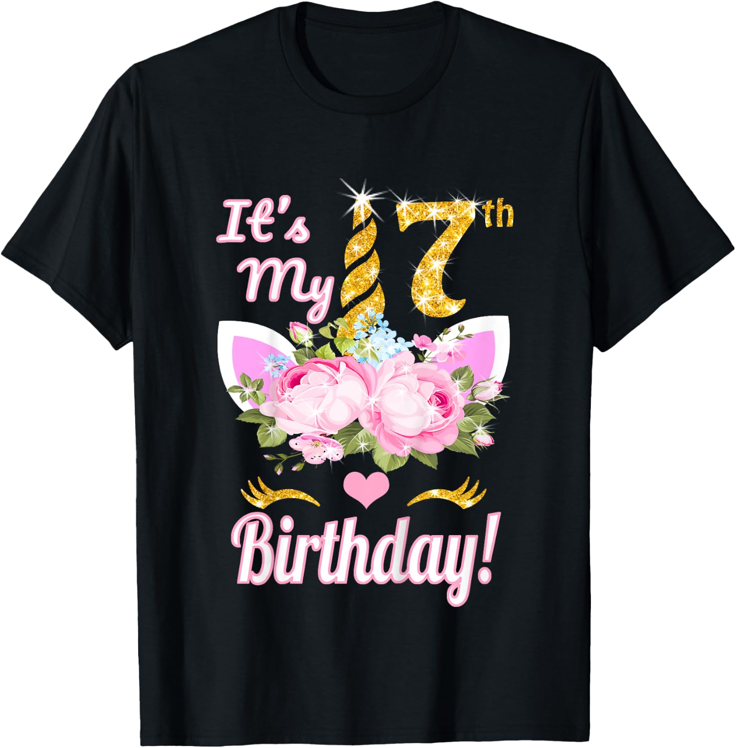 It's My 7th Birthday: 7 Year Old Unicorn Birthday Shirt Girl T-Shirt - T-Shirt | Black