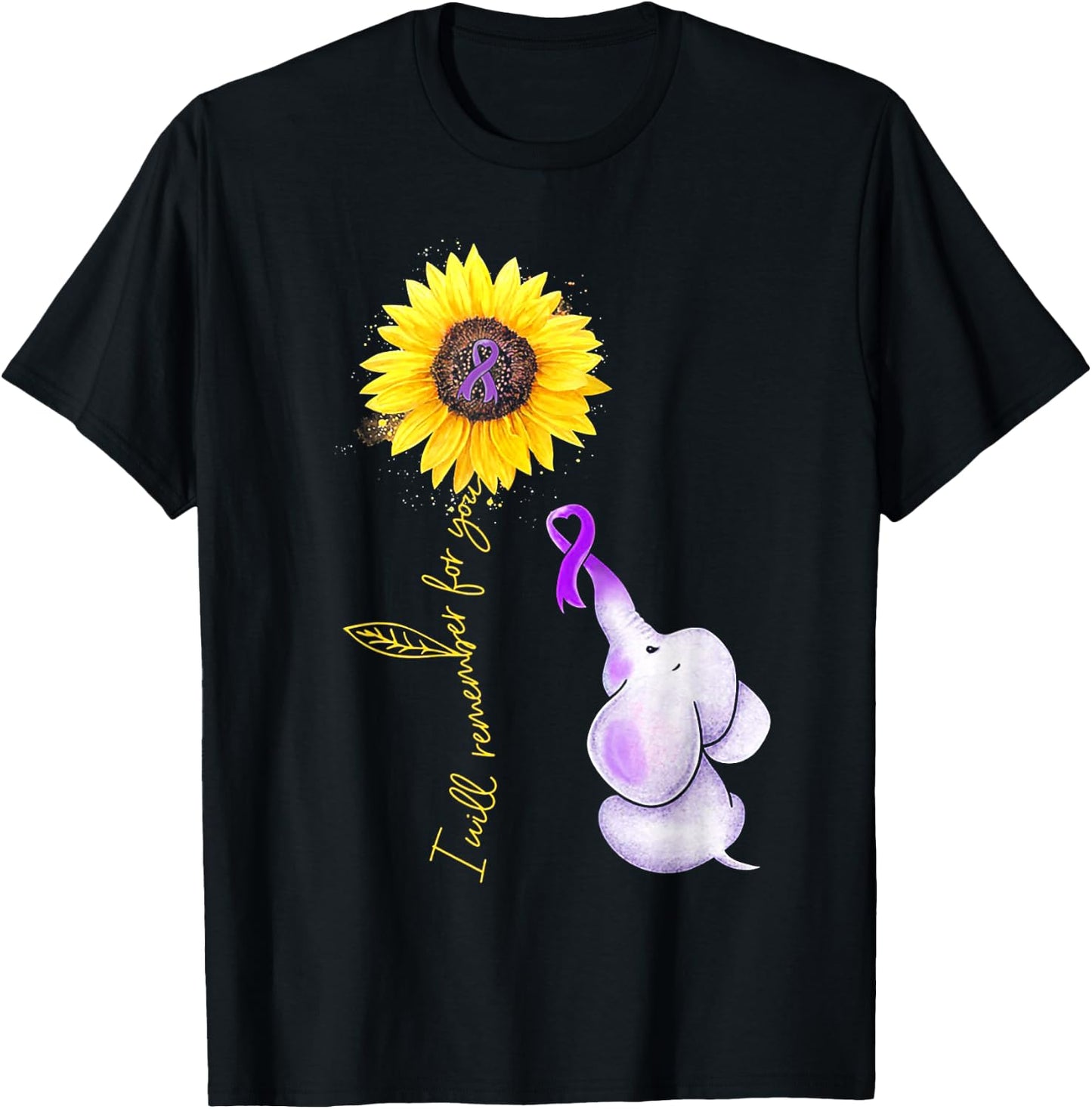Elephant I Will Remember For You Sunflower Alzheimer T-Shirt - T-Shirt | Black