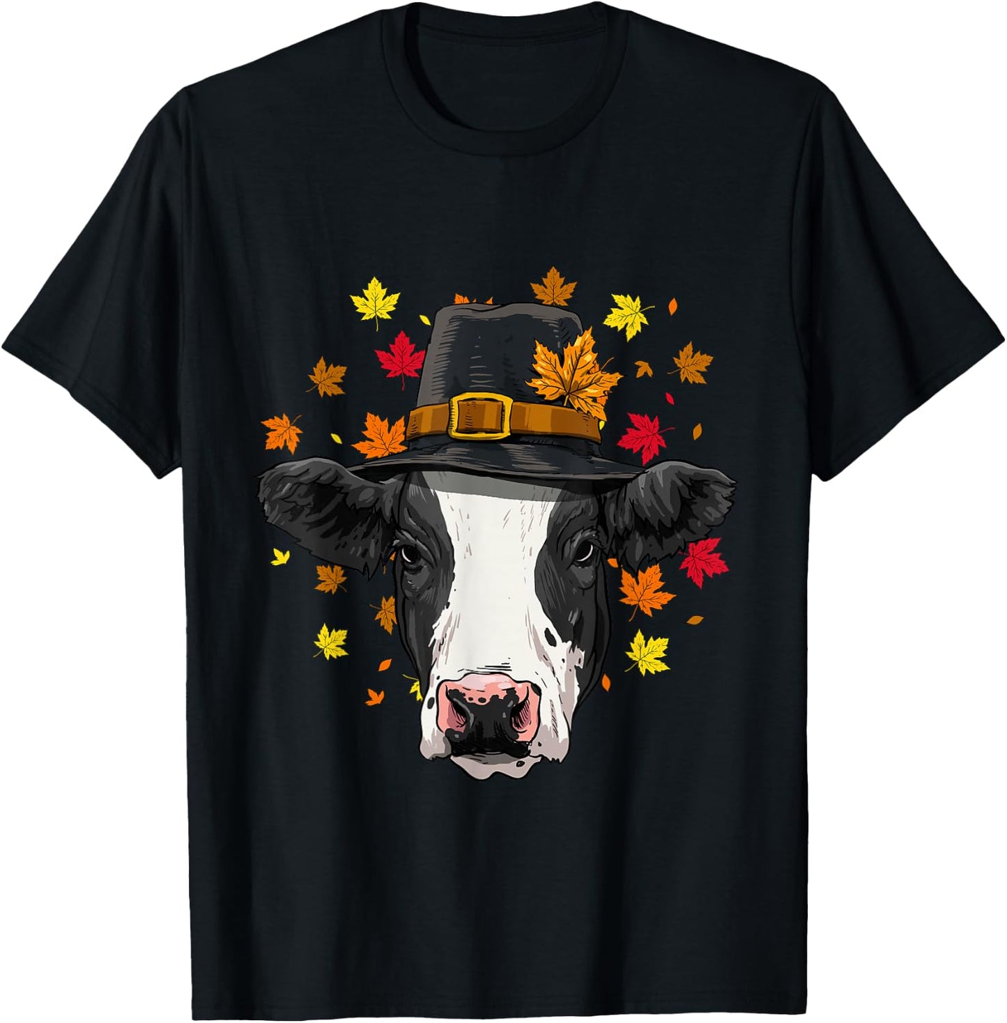 Thanksgiving Cow Pilgrim Costume Men Women T-Shirt - T-Shirt | Black