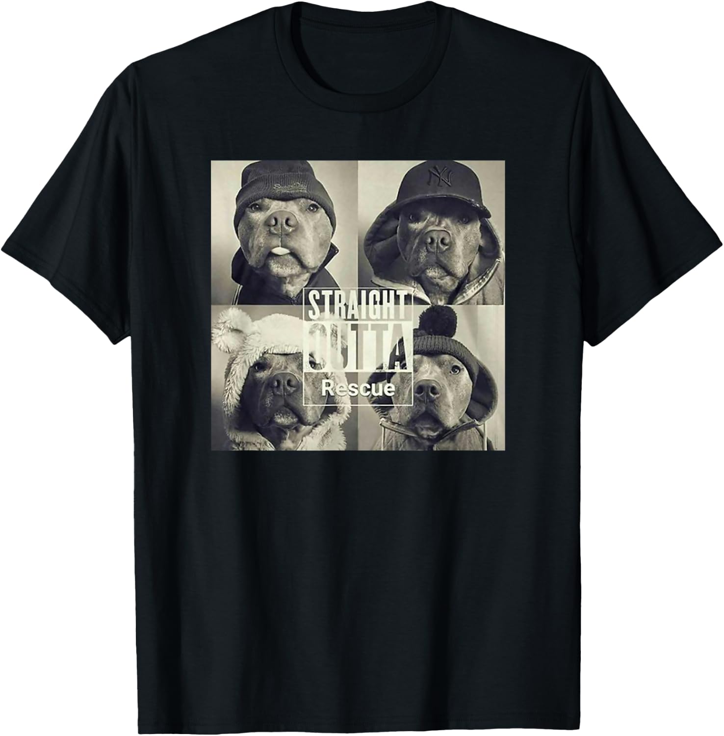 Straight Outta Rescue Pitbull T-Shirt - T-Shirt | Black