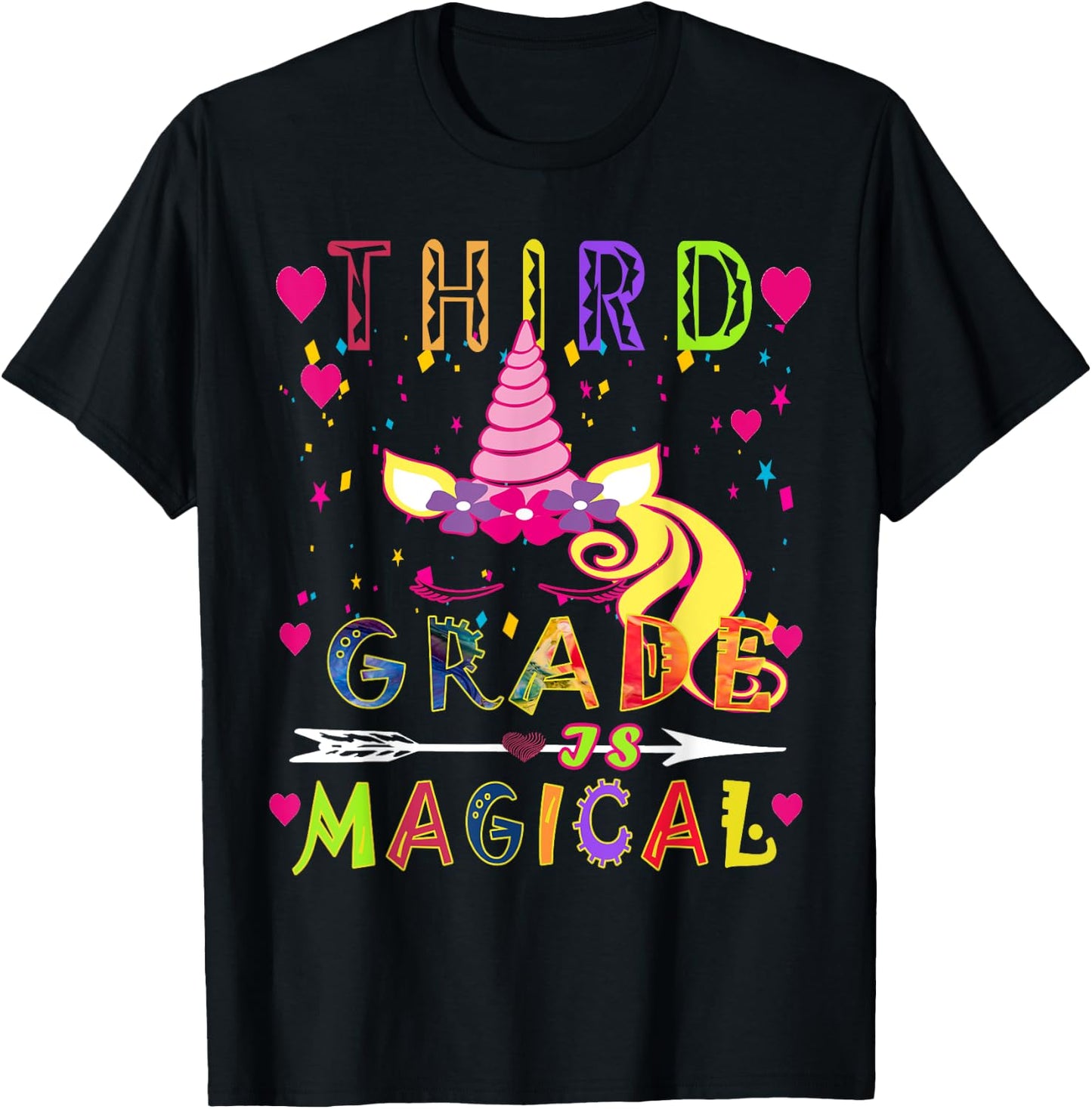 Unicorn Third Grade Is Magical Funny Back To School Teacher Men Women Girls Kids T-Shirt - T-Shirt | Black