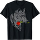 Wolf Rose Shirt | Cute Valentine Gray Wolf Gift T-Shirt - T-Shirt | Black