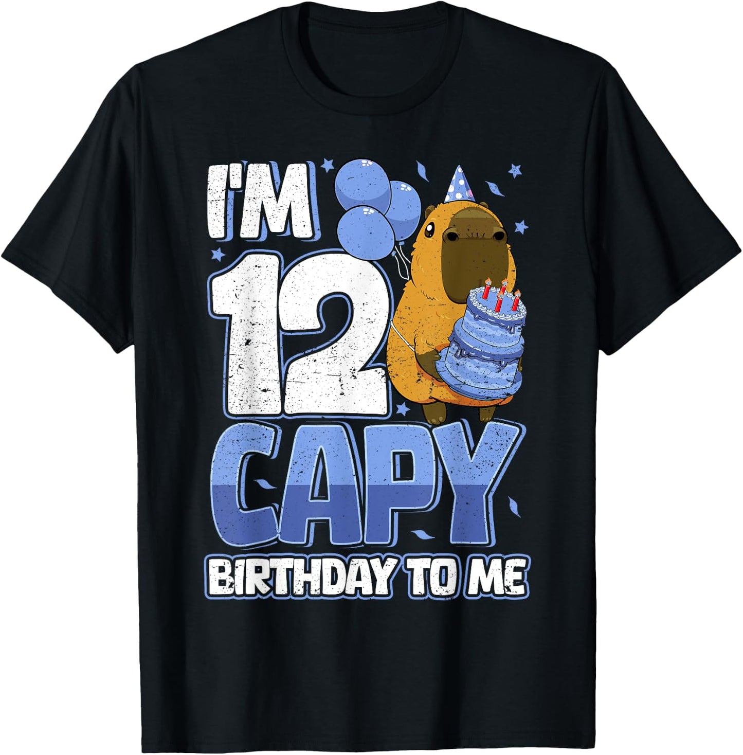12 Years Capy Birthday to me Boys 12th Birthday Capybara T-Shirt - T-Shirt | Black