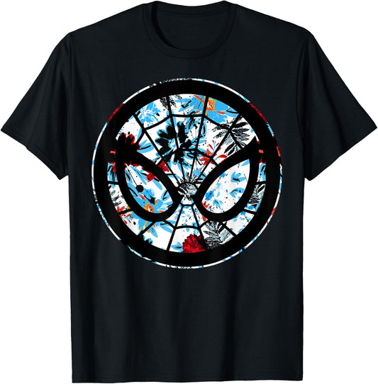 Marvel Spider Man Mask Symbol Tropical Graphic T-Shirt - T-Shirt | Black