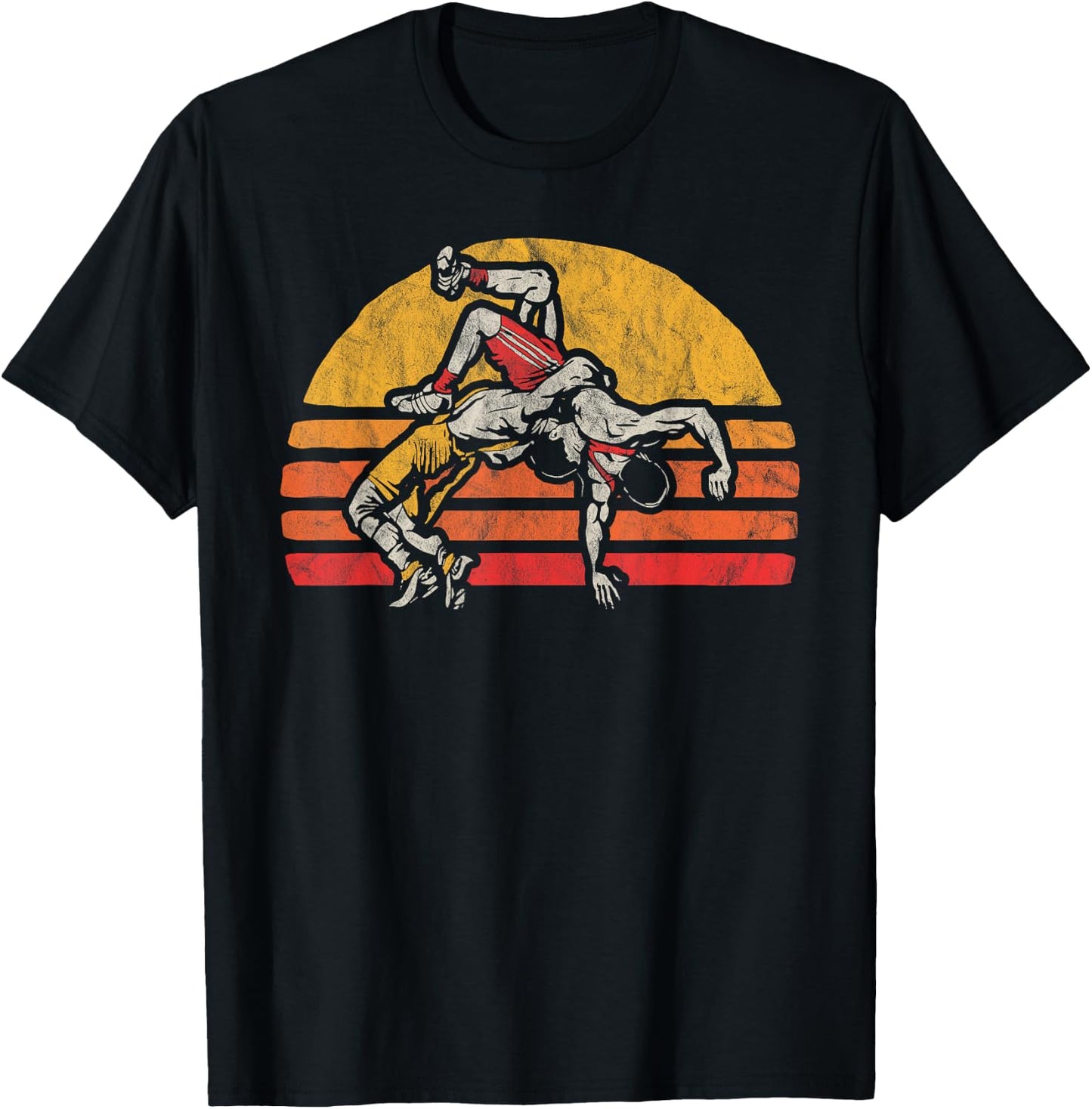 Vintage Wrestling Graphic Two Wrestlers and Sun T-Shirt - T-Shirt | Black
