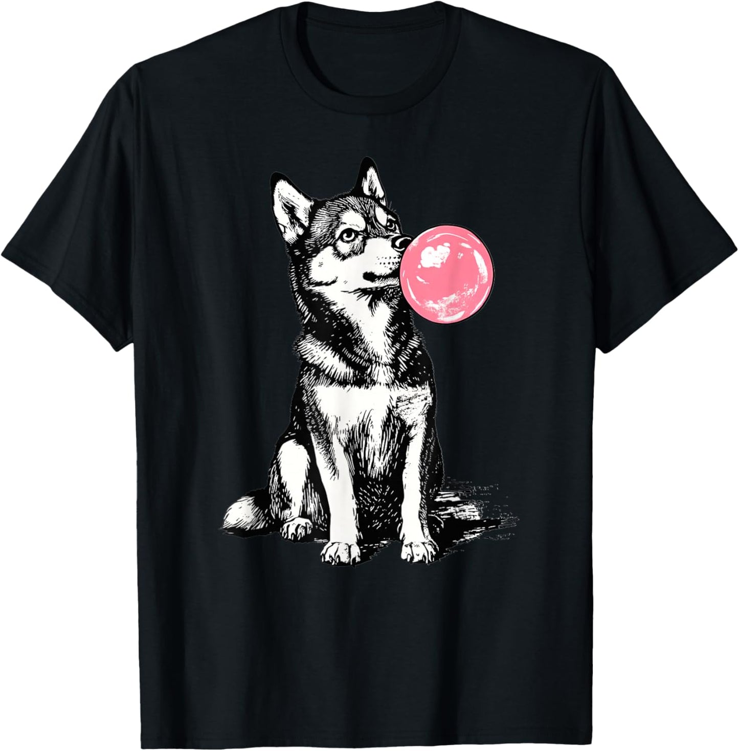 Vintage Husky Blowing Bubble Dog Dad Mom Owner T-Shirt - T-Shirt | Black