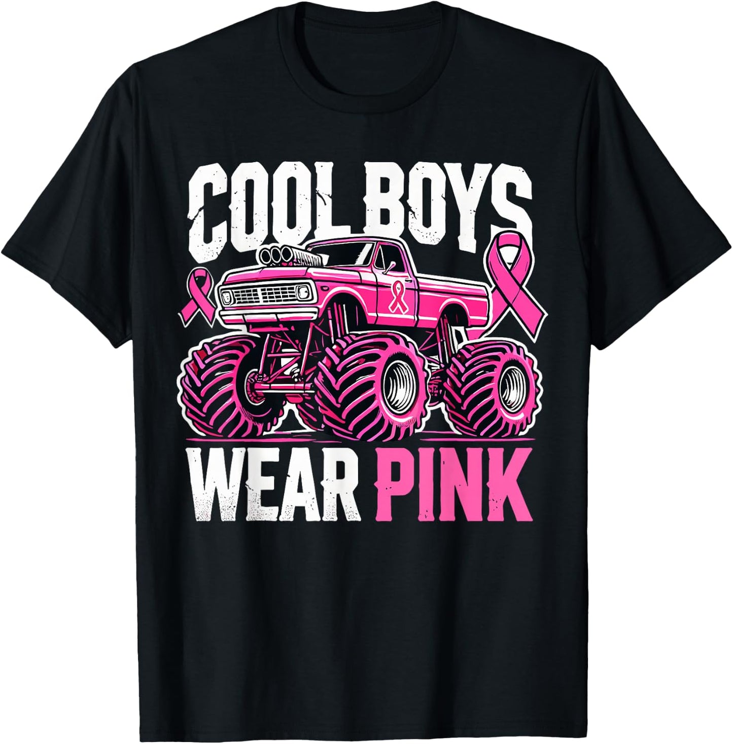 Monster Truck Breast Cancer Awareness Cool Boys Wear Pink T-Shirt - T-Shirt | Black