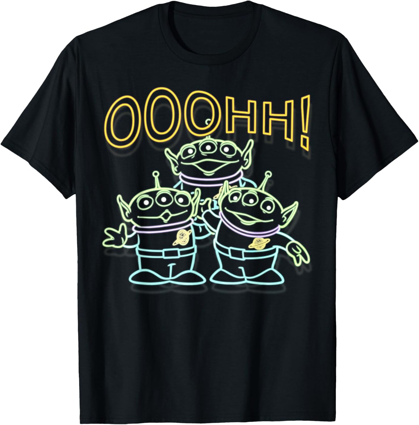 Disney Pixar Toy Story Neon Aliens Ooohh Outline Portrait T-Shirt - T-Shirt | Black