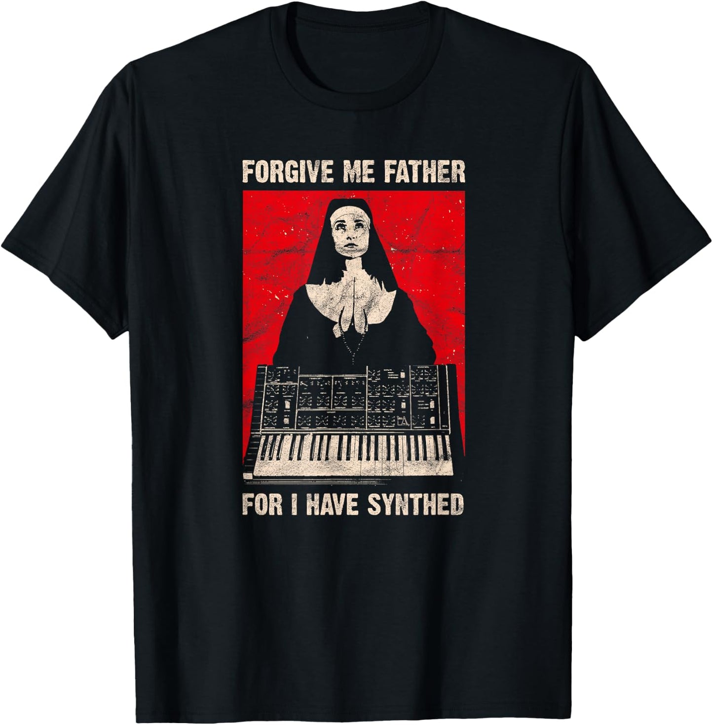 Synthesizer Vintage Analog Synth Retro ADSR Gear VCO Nun T-Shirt - T-Shirt | Black