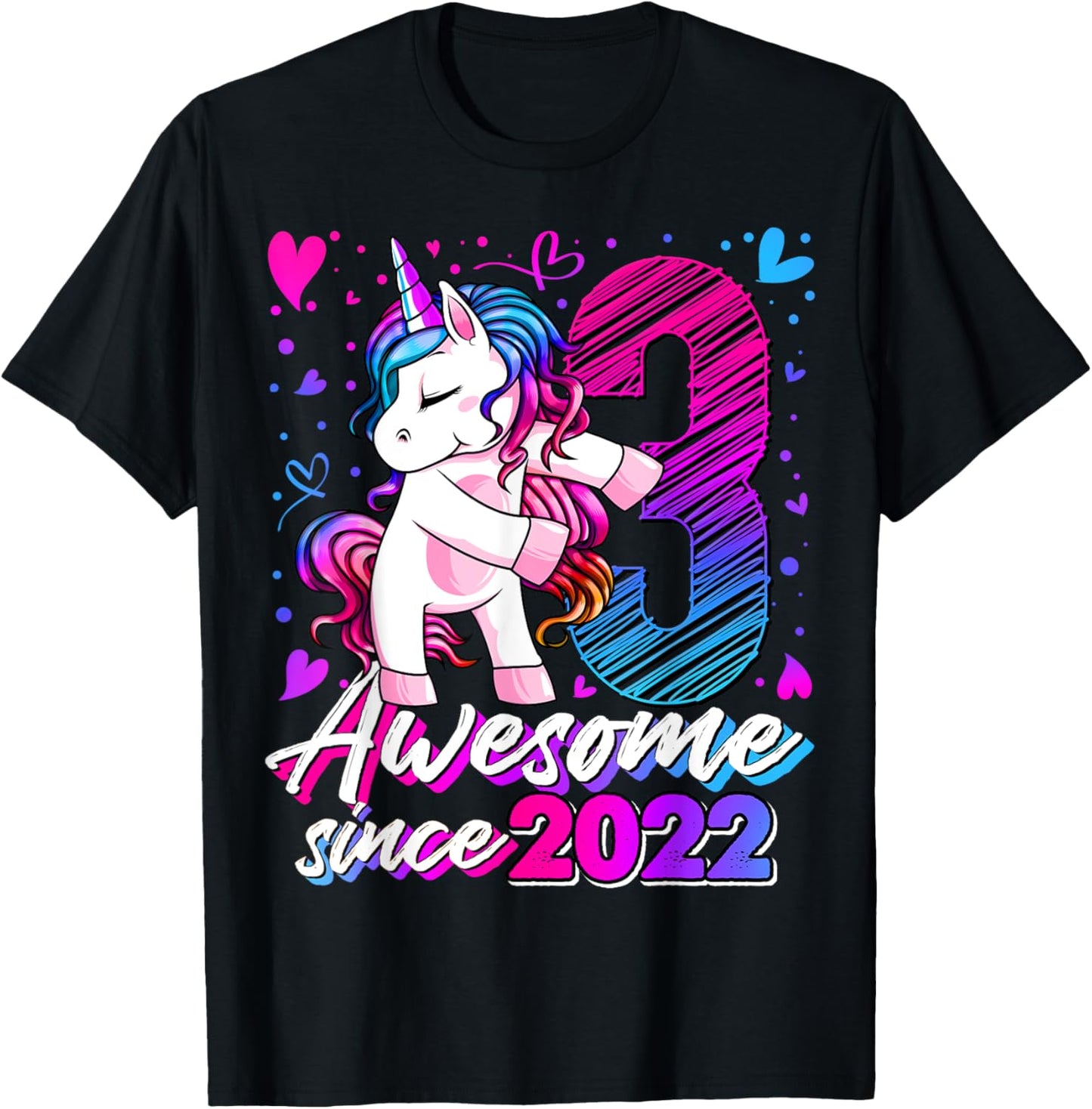 3 Year Old Unicorn Gifts For Girls 3rd Birthday Girl Party T-Shirt - T-Shirt | Black