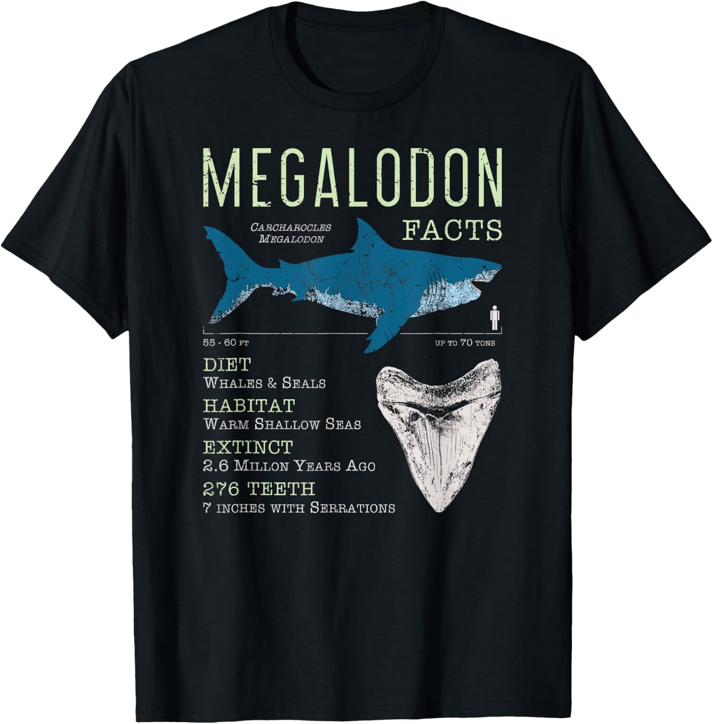Megalodon | Meg Facts Funny Shark Lover Gift T-Shirt - T-Shirt | Black