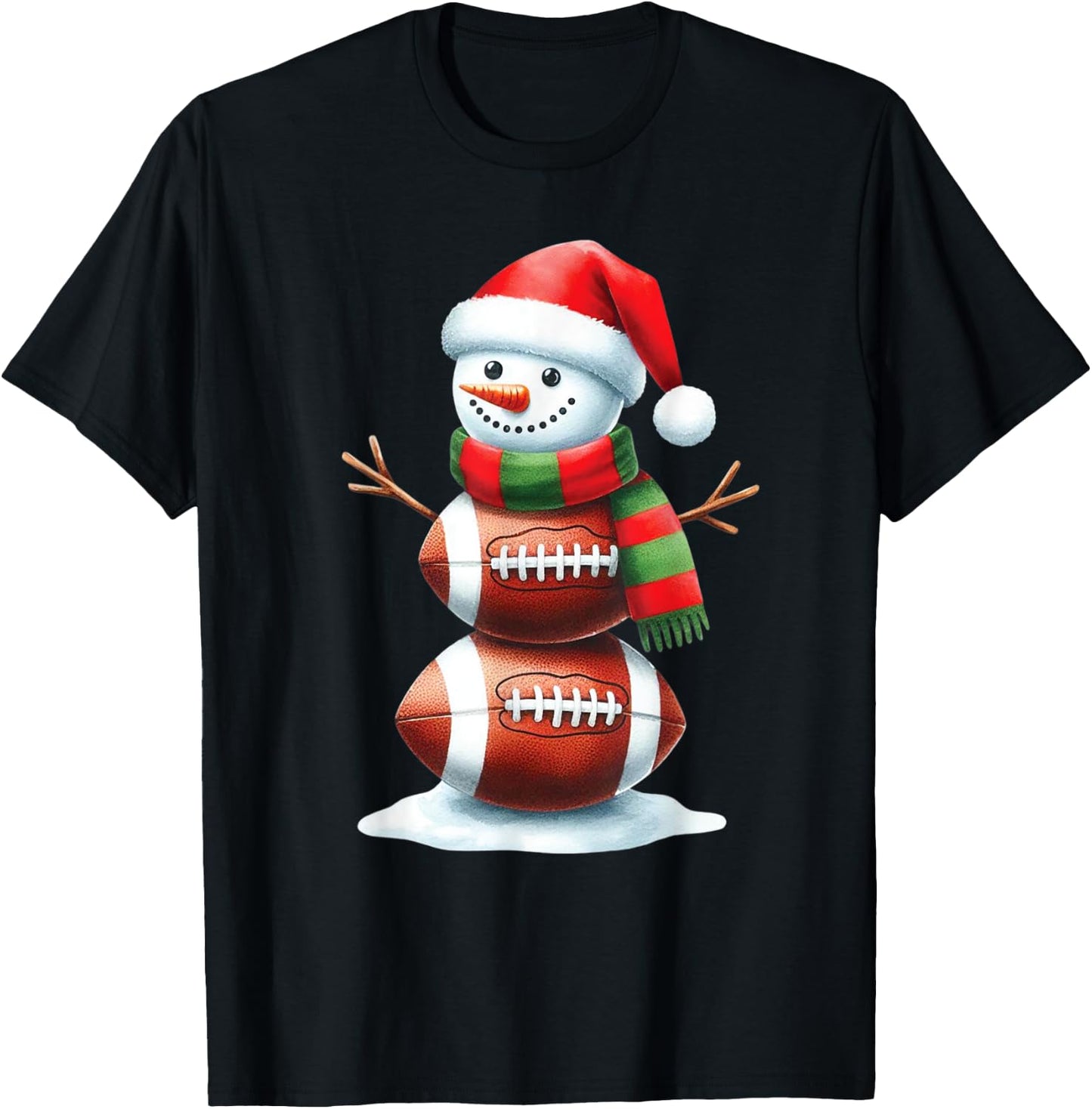 Christmas Football Women Men Kids Christmas Snowman Football T-Shirt - T-Shirt | Black