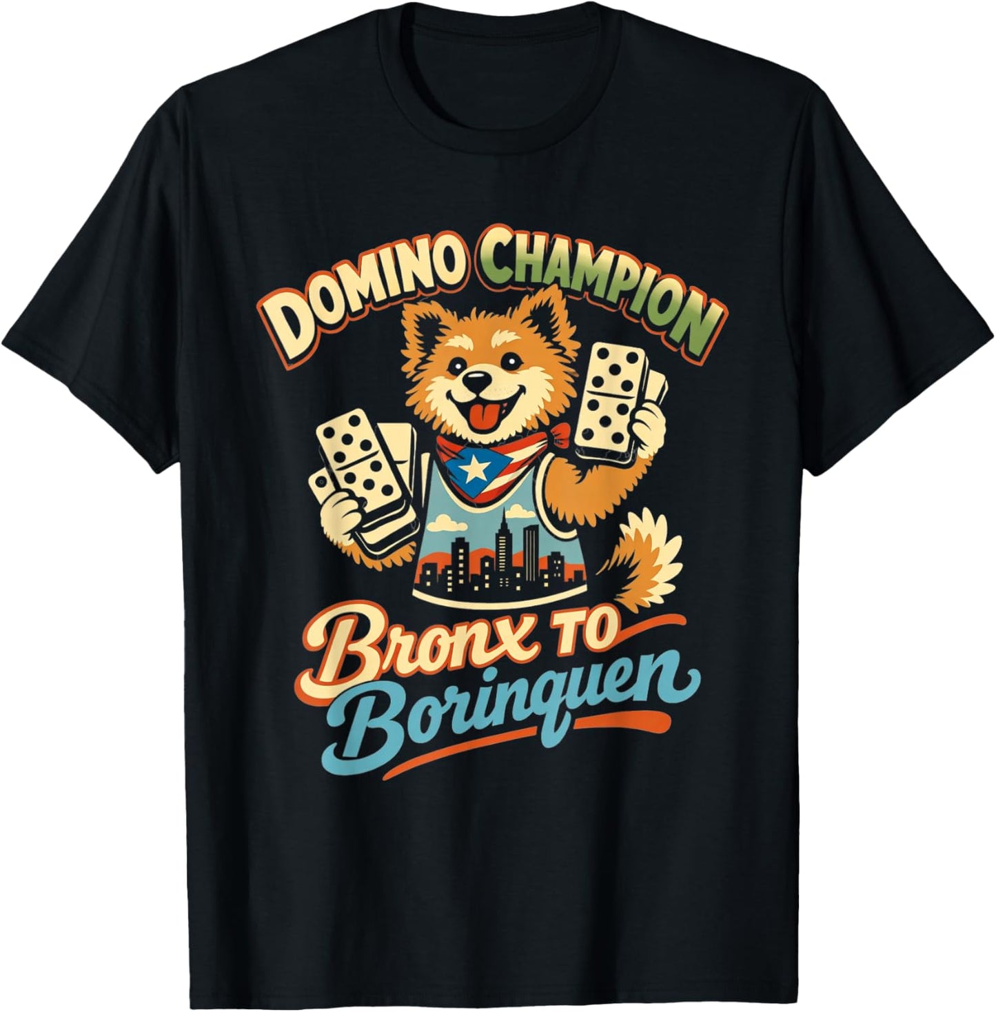 Puerto Rico PR Domino Bronx to Borinquen Sato Heritage Pride T-Shirt - T-Shirt | Black