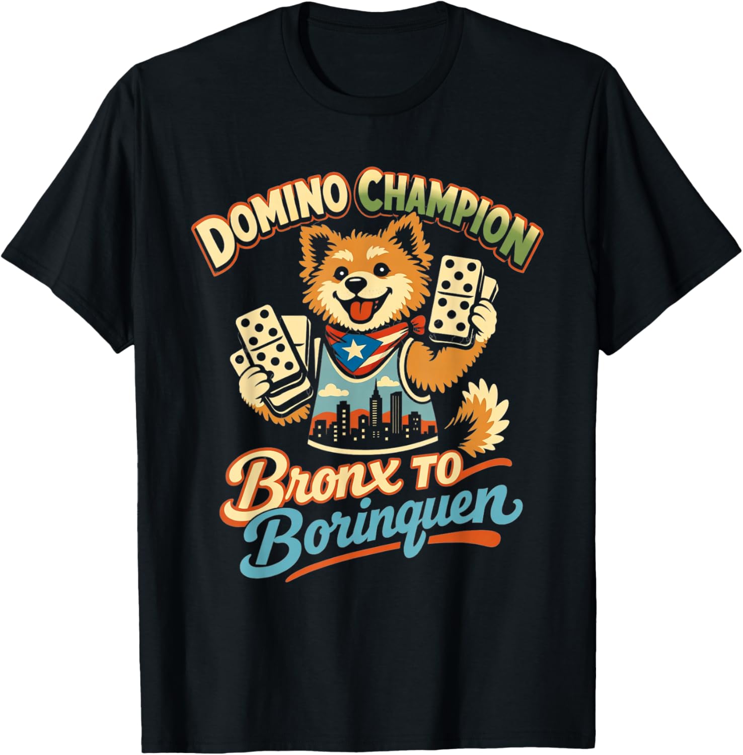 Puerto Rico PR Domino Bronx to Borinquen Sato Heritage Pride T-Shirt - T-Shirt | Black