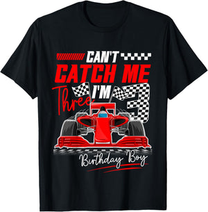 Race Car Racing 3rd Birthday Can’t Catch Me I'm 3 Bday Boy T-Shirt - T-Shirt | Black