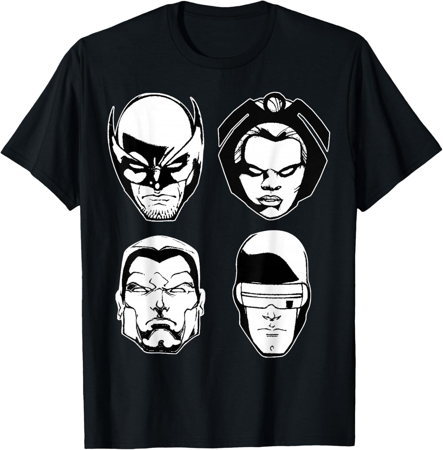 Marvel X-Men Wolverine Storm Colossus Cyclops Heads T-Shirt - T-Shirt | Black
