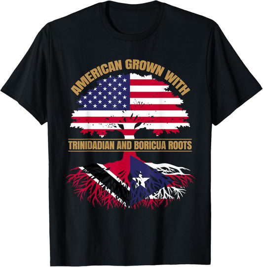 Heritage American Grown with Trinidadian Puerto Rican Roots T-Shirt - T-Shirt | Black