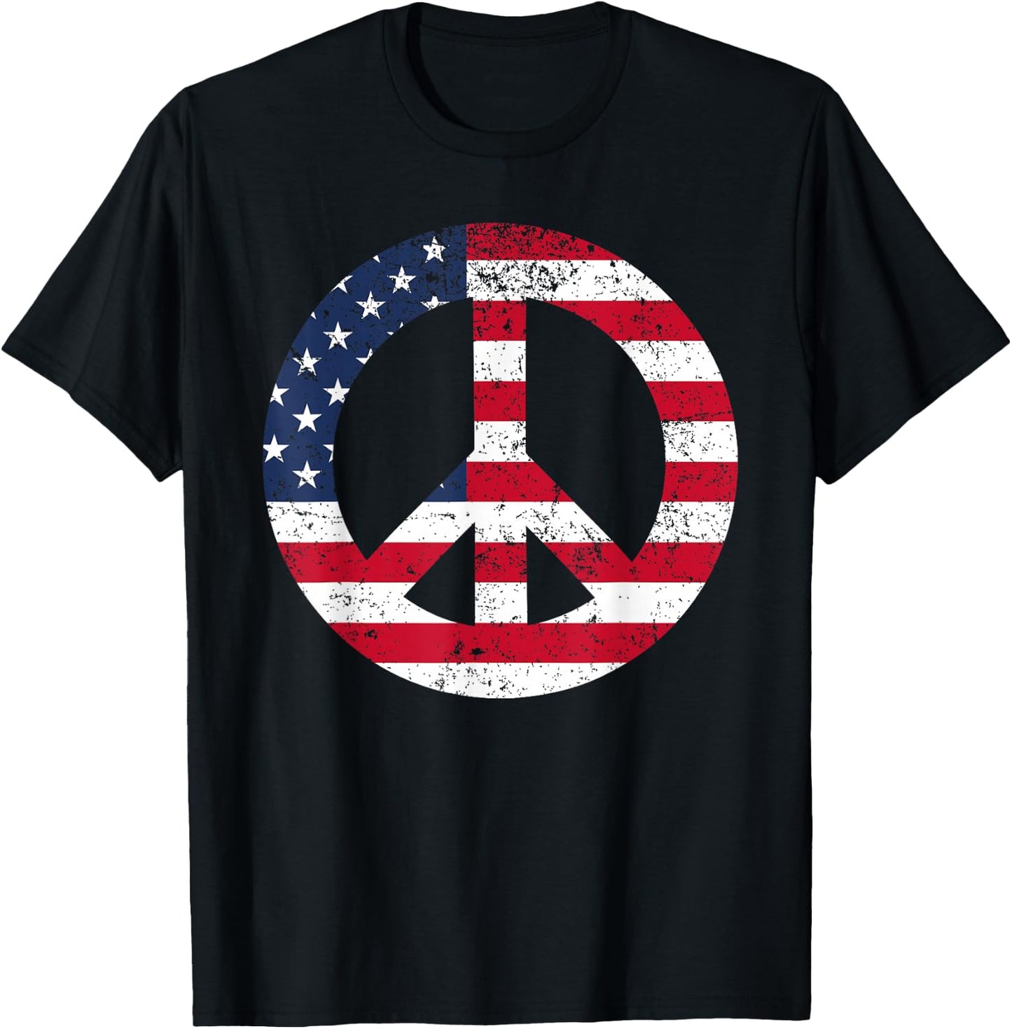 Peace Sign Patriotic USA Flag Peace & Love T-Shirt - T-Shirt | Black
