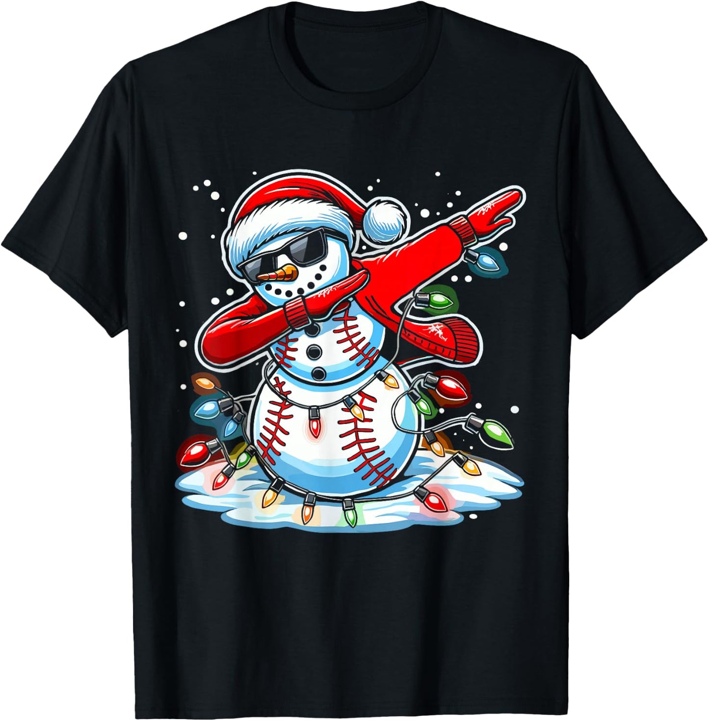 Dabbing Christmas Baseball Snowman Boys Baseball Women Men T-Shirt - T-Shirt | Black