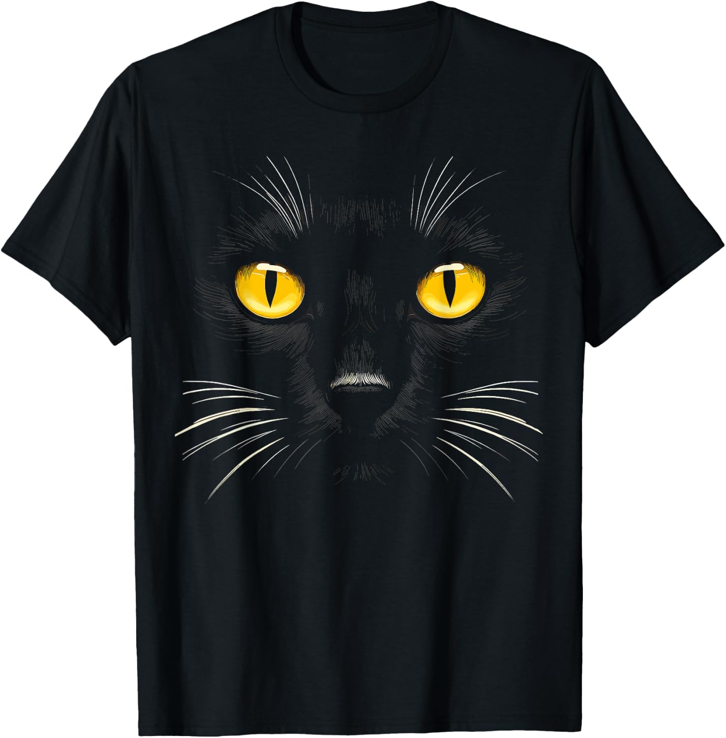 Black Cat With Yellow Eyes Face Funny Cat Women Kids T-Shirt - T-Shirt | Black