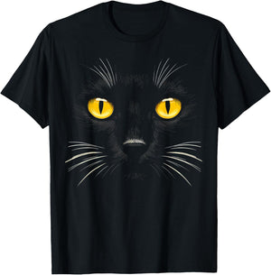 Black Cat With Yellow Eyes Face Funny Cat Women Kids T-Shirt - T-Shirt | Black